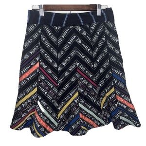 Floreat Anthropologie Fit and Flare Black Geometric Skirt Patterned Size 4 EUC